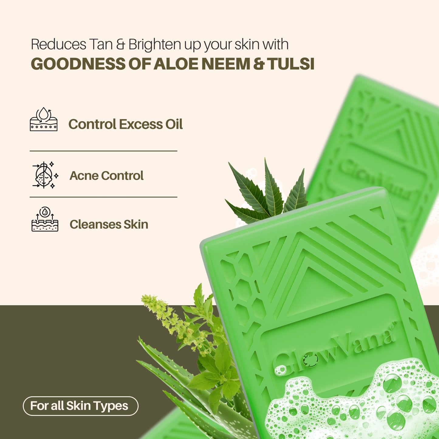 GlowVana Aloe Neem Tulsi Purity Bar  | Herbal Purifying Soap