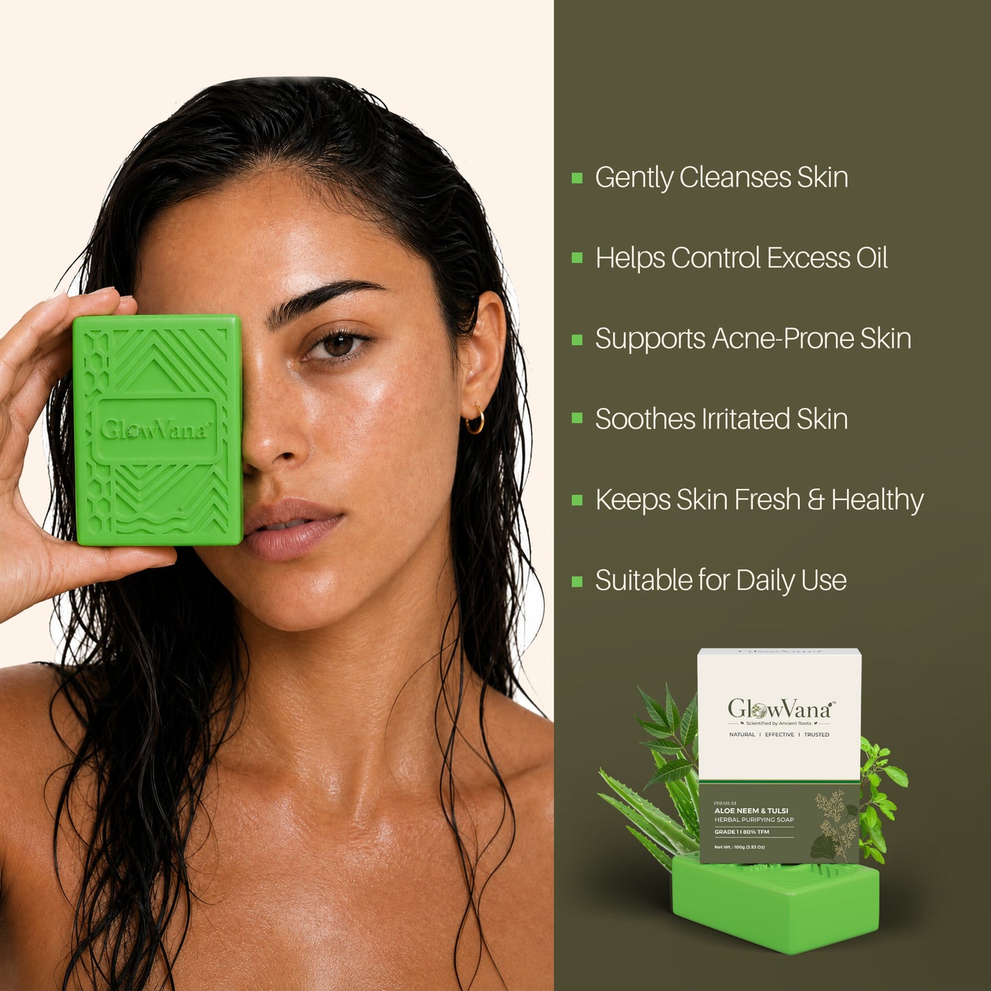 GlowVana Aloe Neem Tulsi Purity Bar  | Herbal Purifying Soap