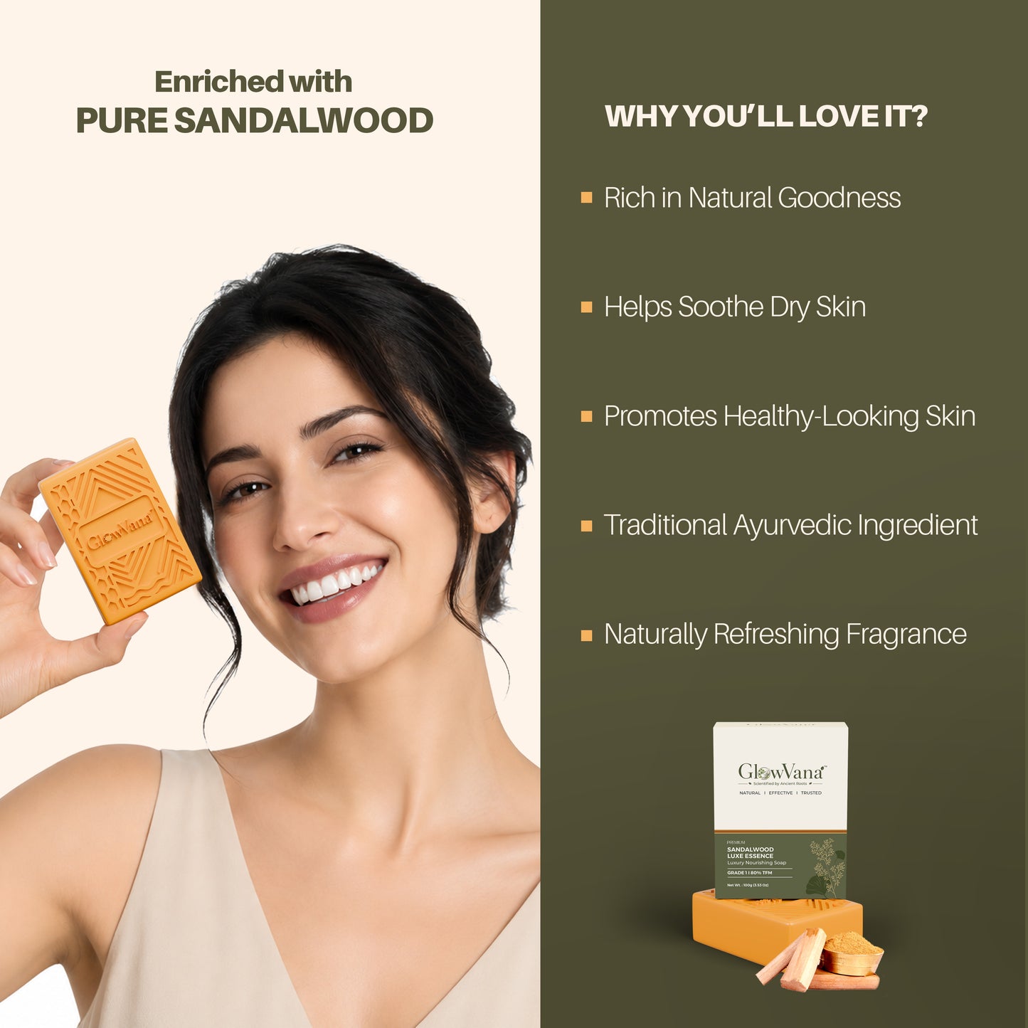 GlowVana Sandalwood Luxe Essence Bar | Skin Brightening Bar