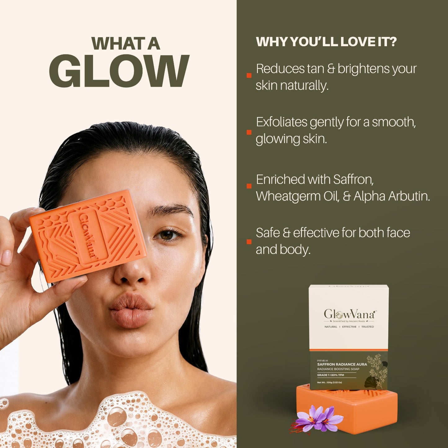 GlowVana Saffron Radiance Aura Bar | De-Tan | Skin Brightening | Depigmentation