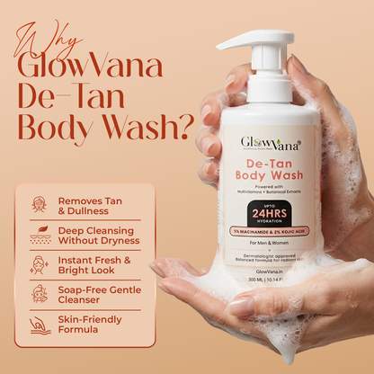 GlowVana De-Tan Body Wash | 300 ML | Men & Women | Skin Brightening & Tan Removal