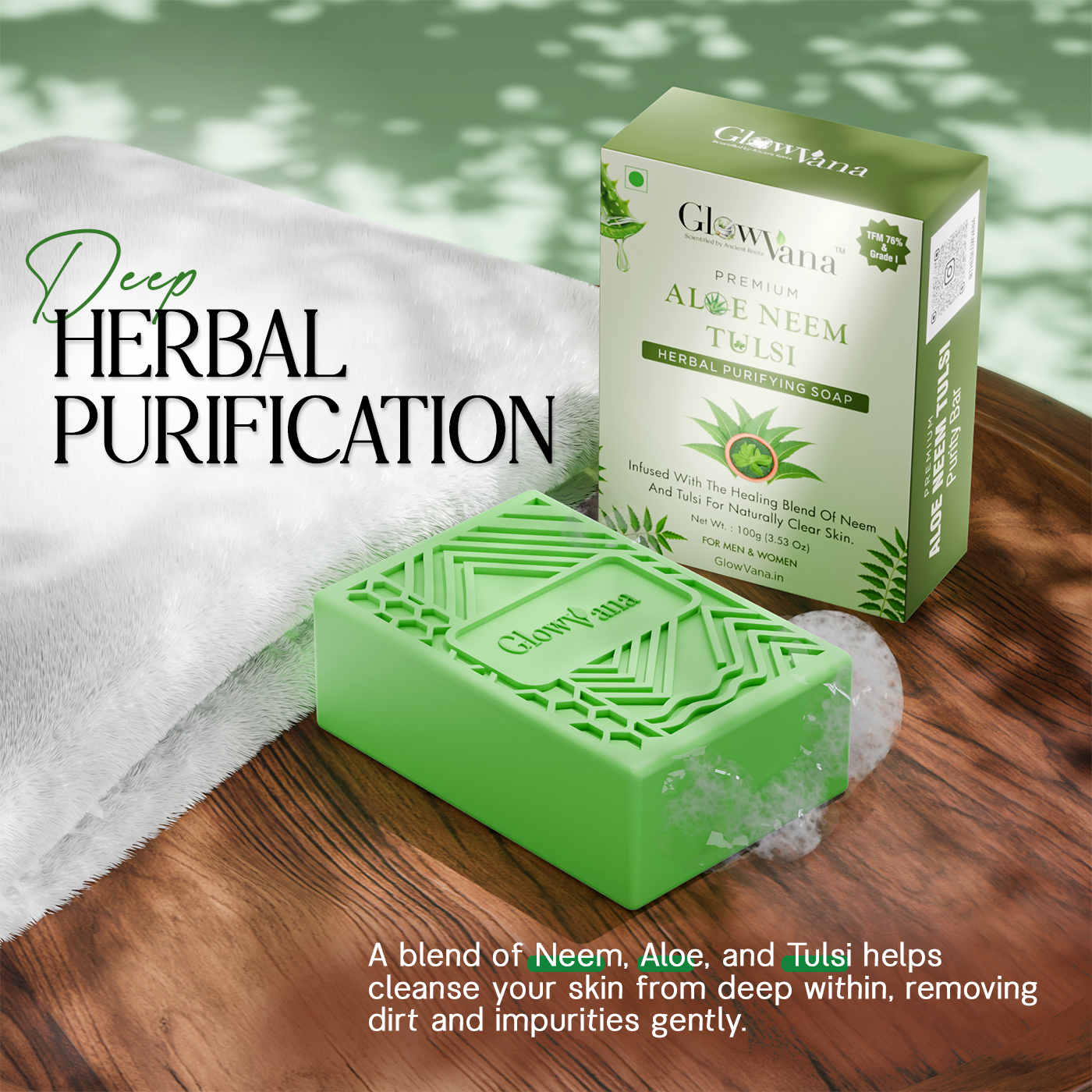 GlowVana Aloe Neem Tulsi Purity Bar  | Herbal De-Tanning