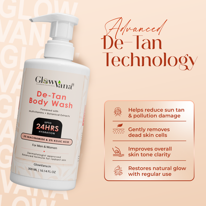 GlowVana De-Tan Body Wash | 300 ML | Men & Women | Skin Brightening & Tan Removal
