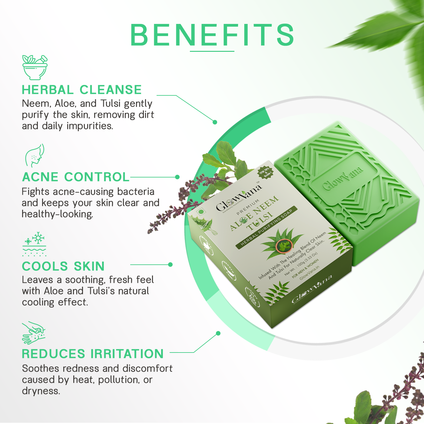 GlowVana Aloe Neem Tulsi Purity Bar  | Herbal De-Tanning