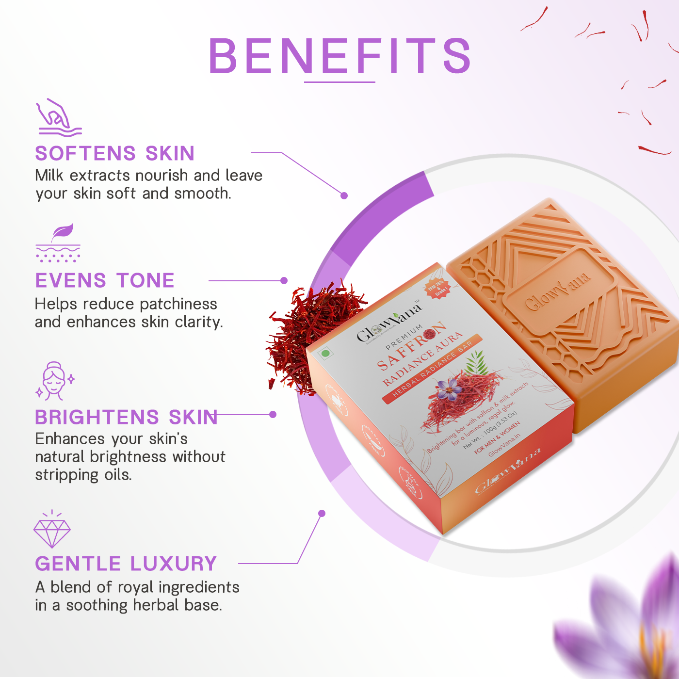 GlowVana Saffron Radiance Aura Bar | De-Tan | Skin Brightening | Depigmentation